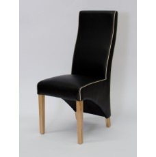 Wave Monaco Noir / Bone Piping Leather Oak Dining Chair